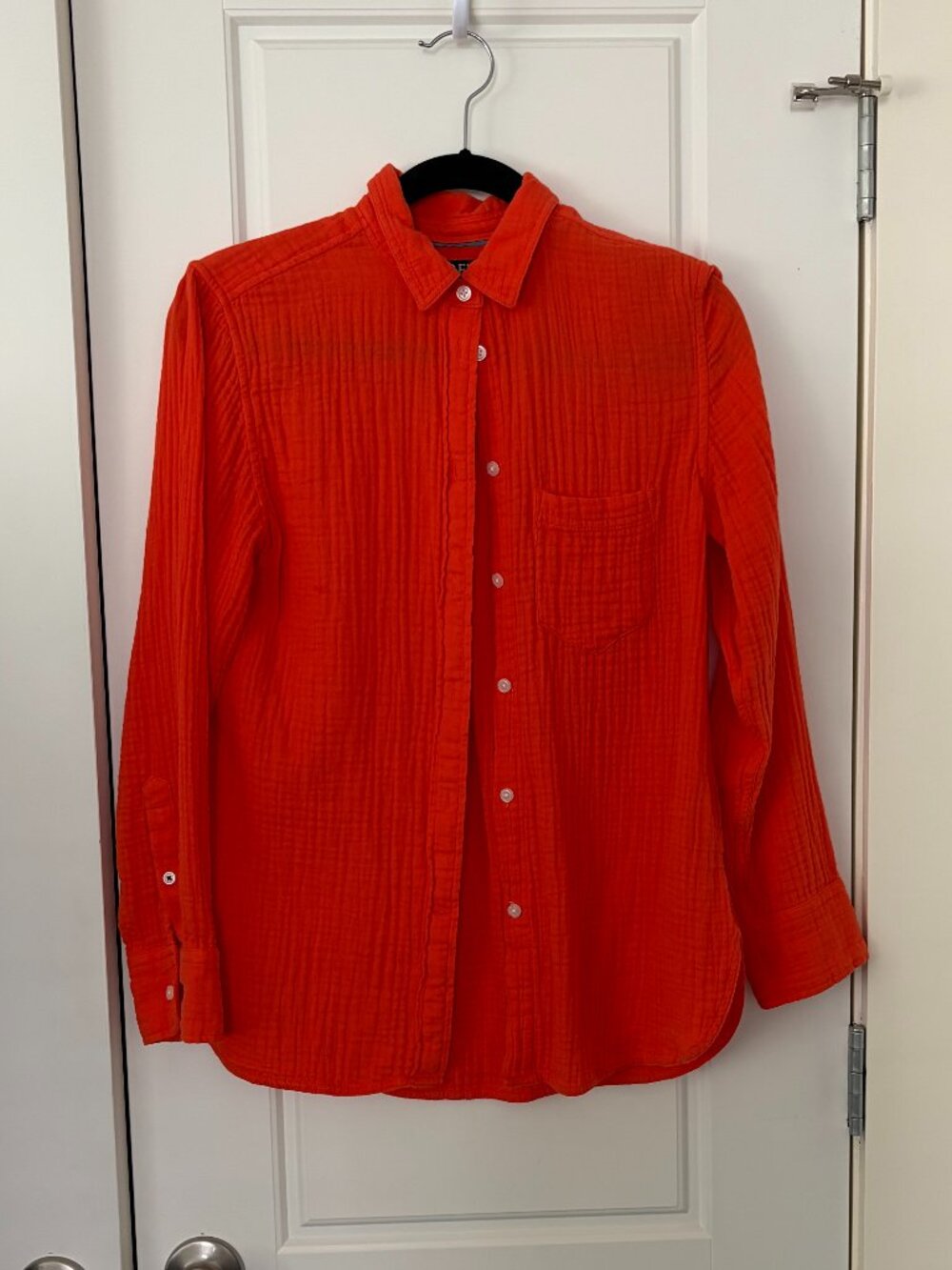J.Crew crinkle gauze button-down shirt in a vibrant orange